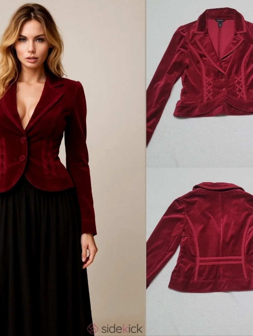 White House Black Market Vintage 90s Black Velvet Corset Style Cropped Jacket 6 - Picture 14 of 14
